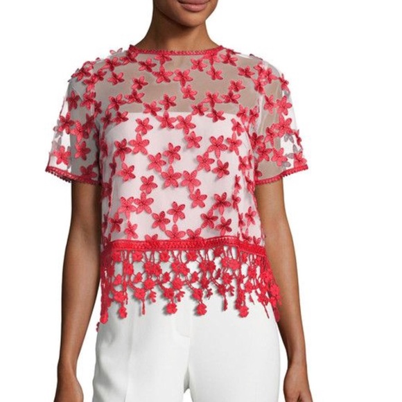 🔴SOLD🔴 Elie Tahari Red and Tan Lace Top - Picture 6 of 6